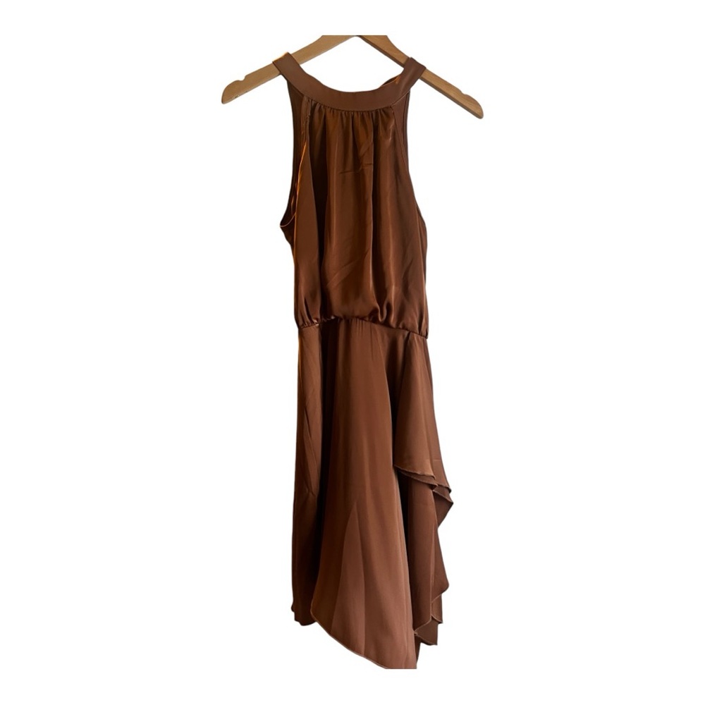 Chic Brown Silky Sleeveless Dress - Size S
